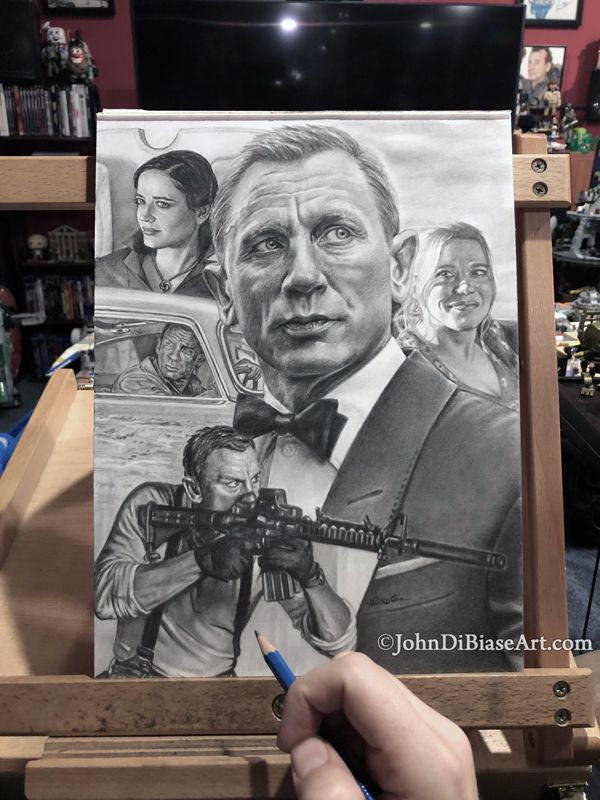 James Bond Daniel Craig "No Time To Die" Collage  Original Drawing (NOT a print) 9x12
