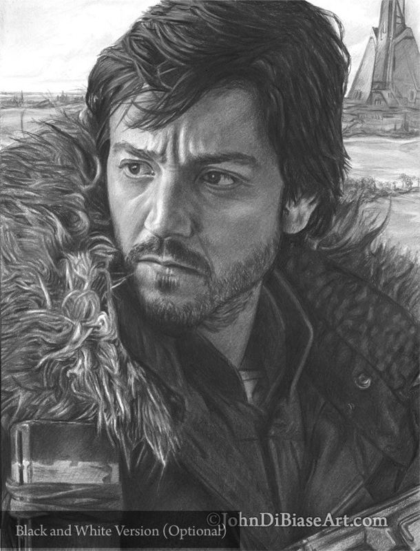 Diego Luna as Cassian Andor at Scarif in Star Wars: Rogue One Colored Pencil / Graphite Drawing Print 8.5 x 11