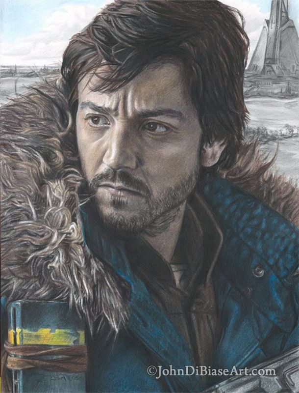 Diego Luna as Cassian Andor at Scarif in Star Wars: Rogue One Colored Pencil / Graphite Drawing Print 8.5 x 11