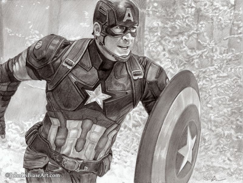 Captain America (Chris Evans) in Avengers Age of Ultron Original Drawing (NOT a print) 9 x 12