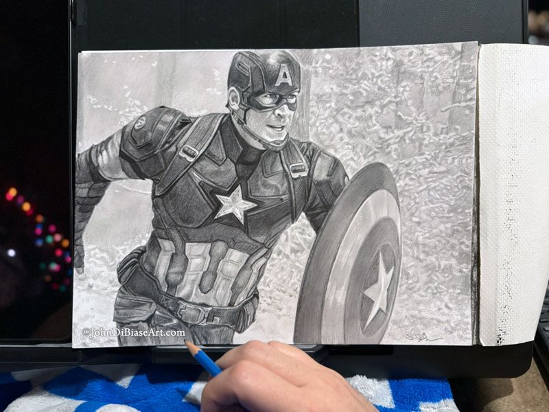 Captain America (Chris Evans) in Avengers Age of Ultron Original Drawing (NOT a print) 9 x 12