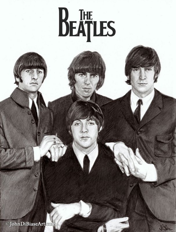 The Beatles w/ logo Pencil Drawing Print 8.5 x 11