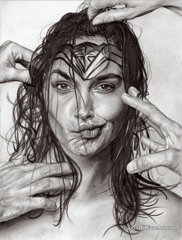 Gal Gadot ORIGINAL Pencil Drawing (Wonder Woman) 9 x 12