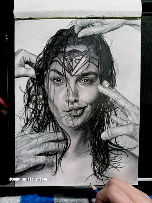 Gal Gadot ORIGINAL Pencil Drawing (Wonder Woman) 9 x 12