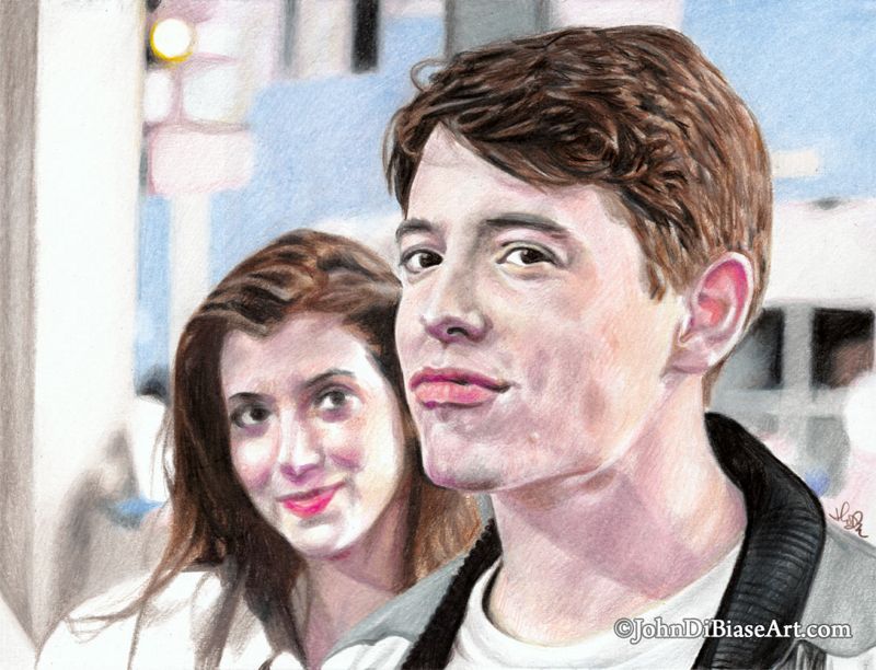 Ferris Bueller's Day Off Colored Pencil  Drawing Print 8.5 x 11 - Matthew Broderick, Mia Sara (Sloane)