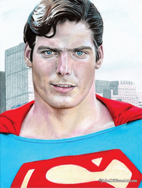 Christopher Reeve as Superman Colored Pencil Drawing Print  8.5 x 11