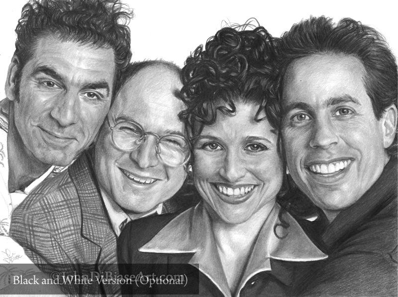 Seinfeld Group: Kramer, George, Elaine and Jerry Seinfeld Drawing Print 11 x 8.5