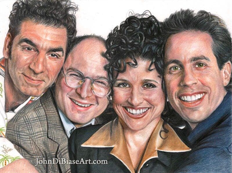 Seinfeld Group: Kramer, George, Elaine and Jerry Seinfeld Drawing Print 11 x 8.5