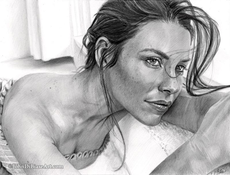 Evangeline Lilly (Window) Original Graphite Drawing  (NOT a print) 9x12