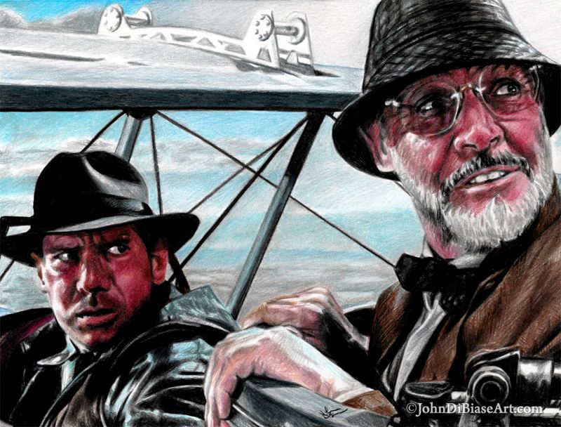 Indiana Jones (Harrison Ford) and Dr. Henry Jones Sr (Sean Connery) in Last Crusade Drawing Print 11 x 8.5