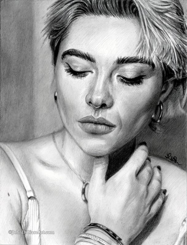 Florence Pugh Original Graphite Pencil Drawing (NOT a print) 9 x 12