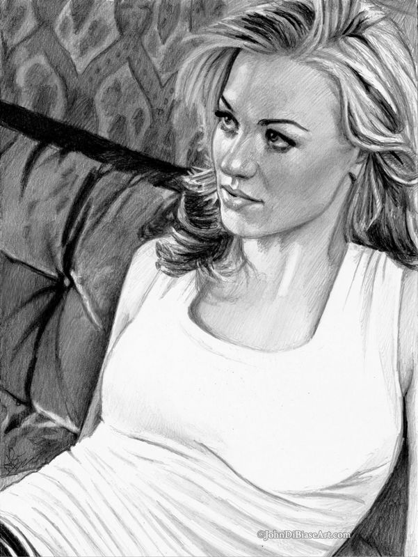 Yvonne Strahovski "Lounging" Original Graphite Pencil Drawing (NOT a print)