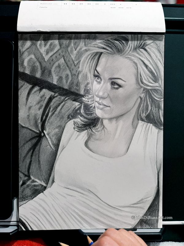 Yvonne Strahovski "Lounging" Original Graphite Pencil Drawing (NOT a print)