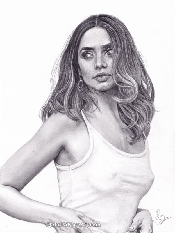 Ana De Armas "Cami Top" Graphite Pencil Drawing Print 8.5 x 11