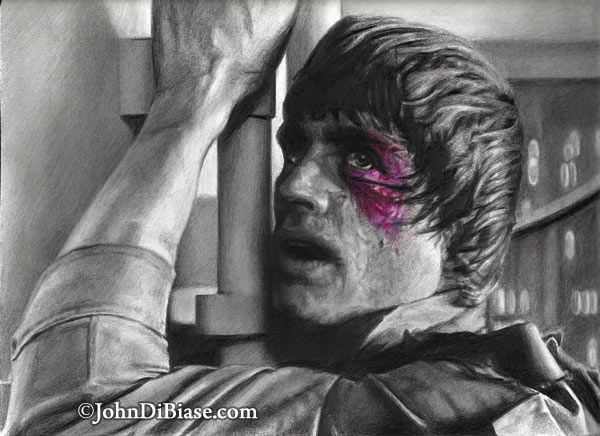 Luke Skywalker (Mark Hamill) in Cloud City in Star Wars Empire Strikes Back Graphite and Colored Pencil Drawing 9" x 12"