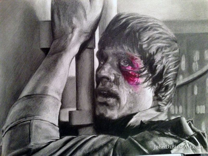 Luke Skywalker (Mark Hamill) in Cloud City in Star Wars Empire Strikes Back Graphite and Colored Pencil Drawing 9" x 12"