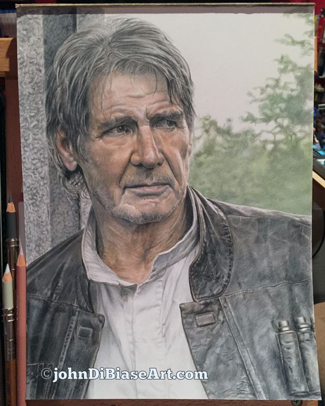 Harrison Ford as Han Solo in Star Wars: The Force Awakens Original Colored Pencil Drawing (NOT a print) - 9 x 12