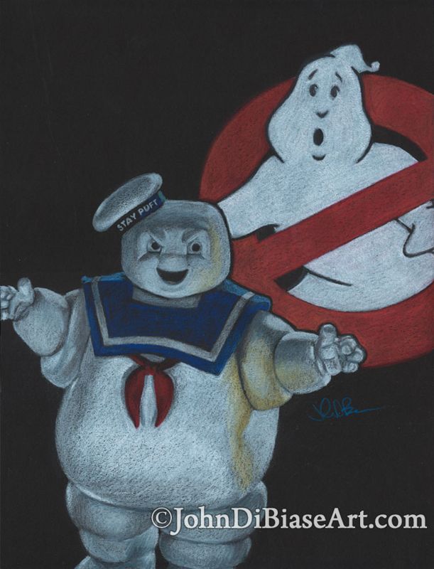 Stay Puft Marshmallow Man from Ghostbusters Original Colored Pencil Drawing (NOT a print)  9" x 12"