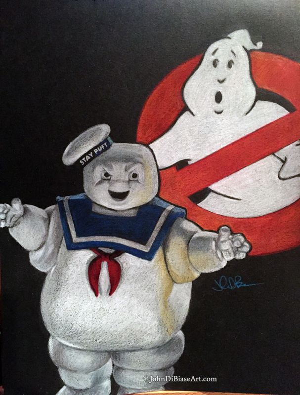 Stay Puft Marshmallow Man from Ghostbusters Original Colored Pencil Drawing (NOT a print)  9" x 12"