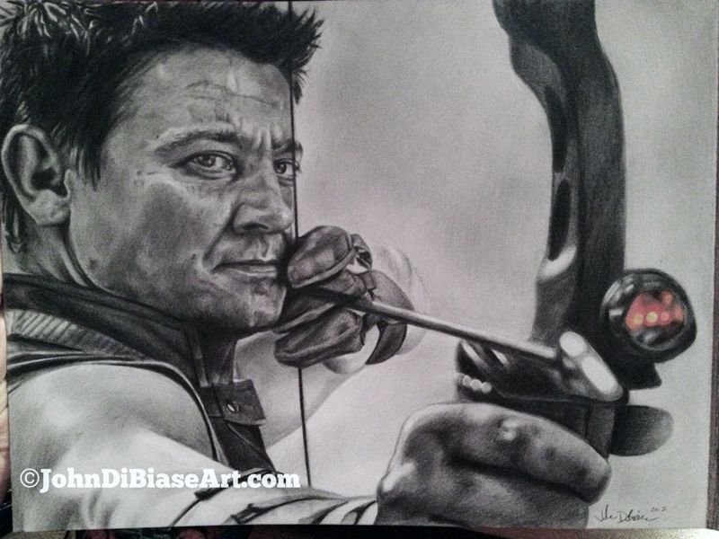 Hawkeye Clint Barton (Jeremy Renner) from Avengers Original Drawing (NOT a print) 12" x 9"