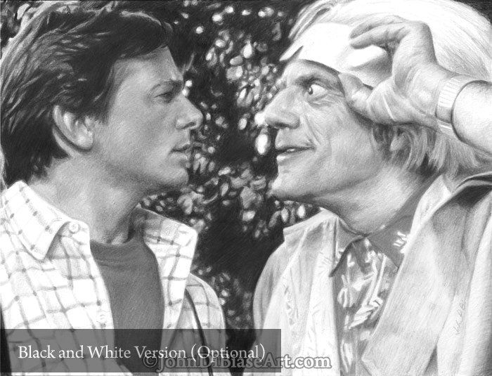 Michael J. Fox as Marty McFly and Christopher Lloyd as Doc Brown in Back To The Future II Drawing Print 11 x 8.5
