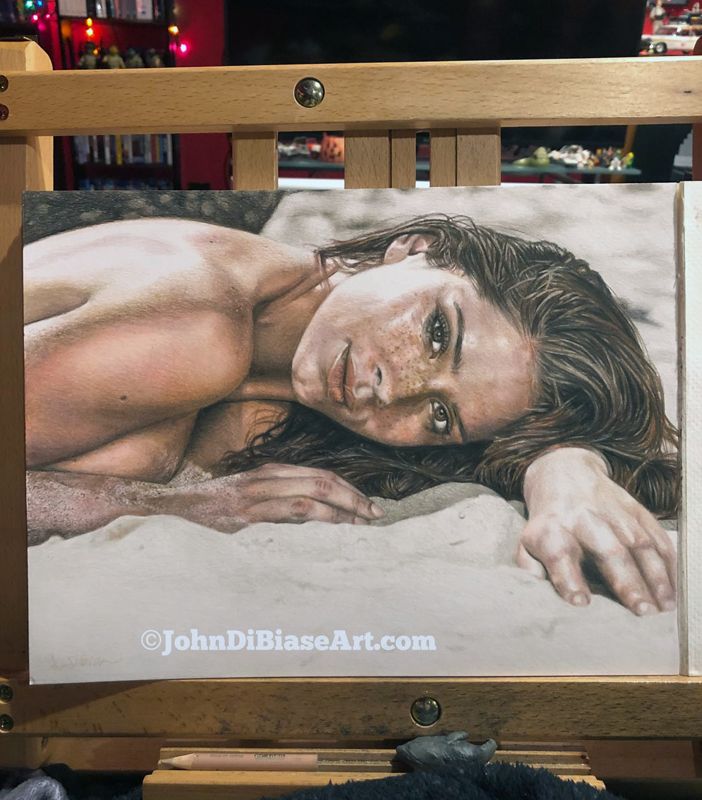 Simone De Kock Original Realistic Colored Pencil Drawing "Beach" (NOT a print) 12" x 9"