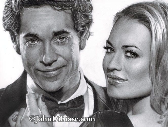 Drawing Print of Zachary Levi and Yvonne Strahovski from the TV Show "Chuck"