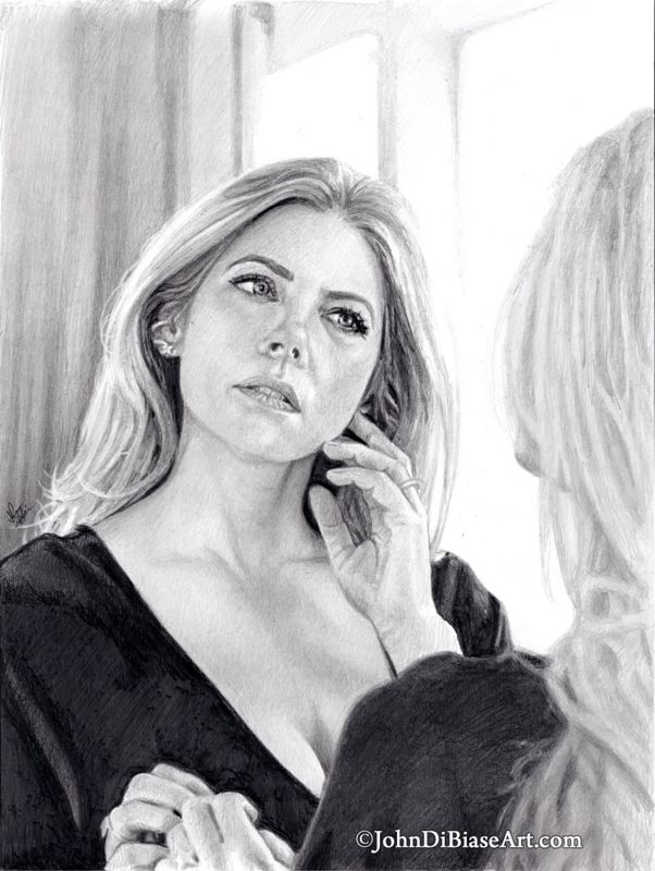 Katheryn Winnick "Mirror" Original Realistic Graphite Drawing  (NOT a print) 9"x12"