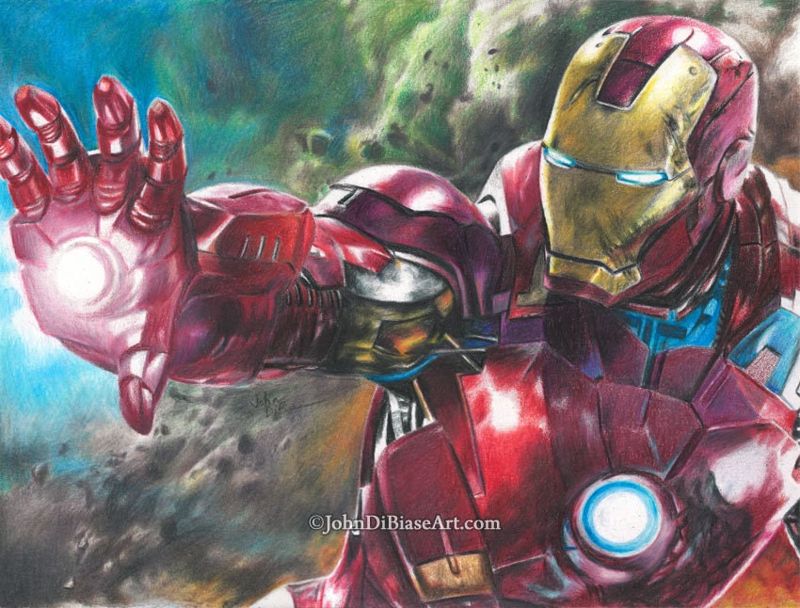 Iron Man (Robert Downey Jr) from Avengers Full Color Drawing Print 11 x 8.5
