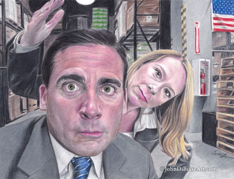 Michael and Holly from "The Office" (Steve Carell and Amy Ryan) Original Colored Pencil Drawing (NOT a print) 12" x 9"