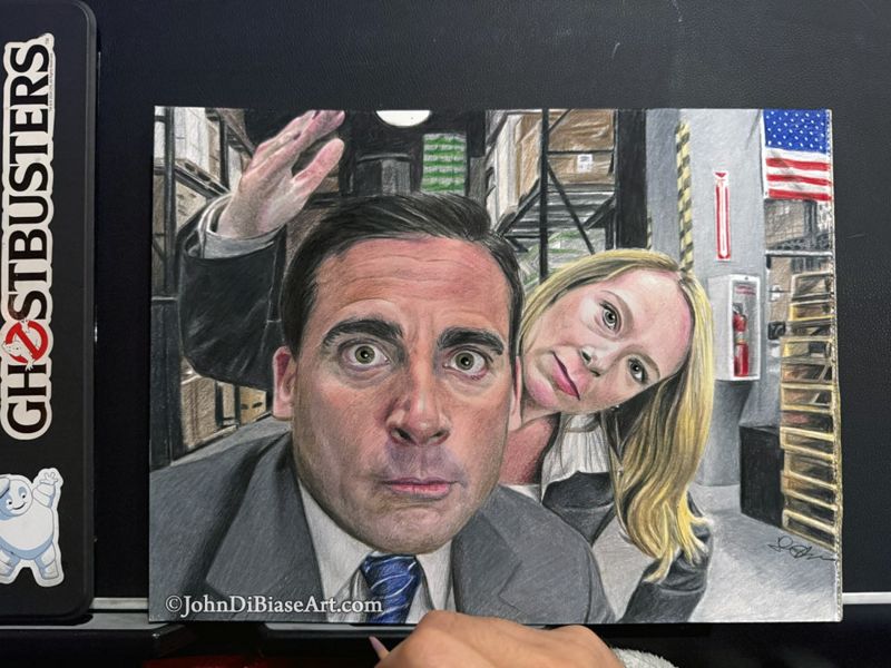Michael and Holly from "The Office" (Steve Carell and Amy Ryan) Original Colored Pencil Drawing (NOT a print) 12" x 9"