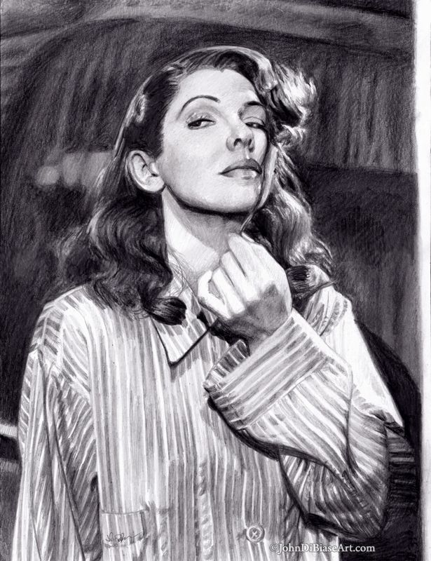 Jean Arthur "The Talk of the Town" Mirror Scene Realistic Original Graphite Pencil Drawing (NOT a print) 9" x 12"