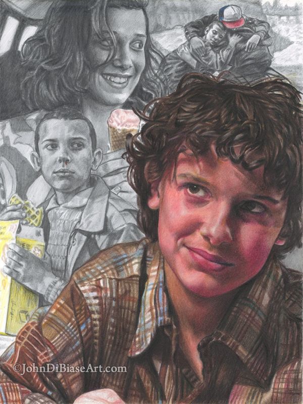 Eleven (Millie Bobby Brown) Stranger Things Colored Pencil Drawing Print 8.5 x 11