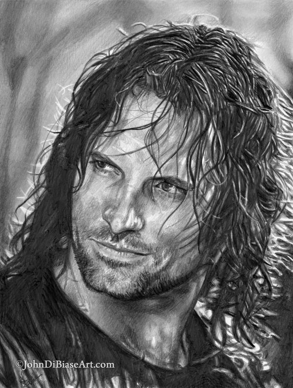 Viggo Mortensen as Aragorn in "Lord of the Rings" Realistic Graphite Pencil Drawing Print (8.5 x 11)