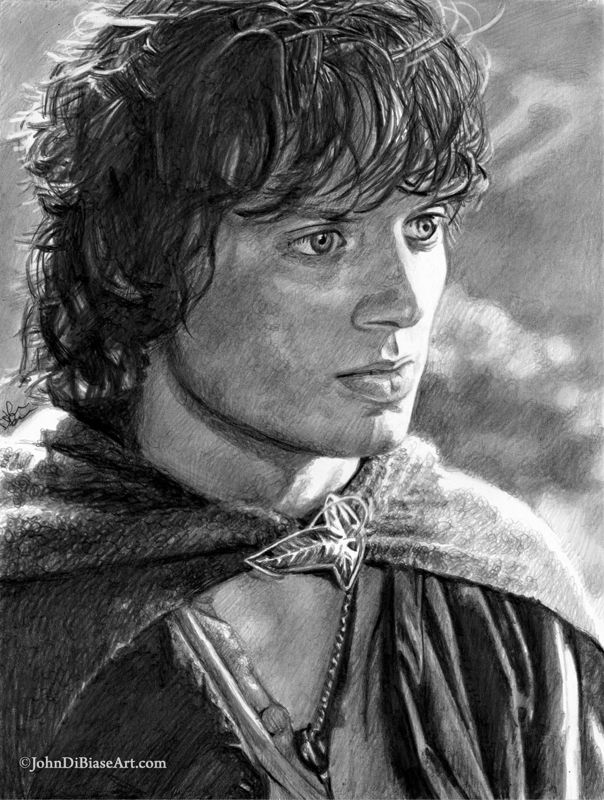 Frodo Baggins Lord of the Rings (Elijah Wood) Realistic Graphite Pencil Drawing Print (8.5 x 11)