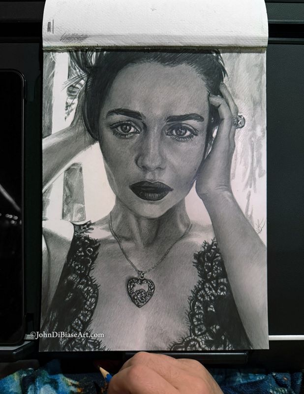 Emilia Clarke ORIGINAL Realistic Pencil Drawing 9 x 12