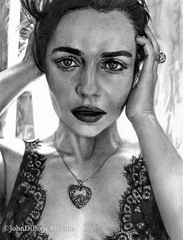 Emilia Clarke ORIGINAL Realistic Pencil Drawing 9 x 12