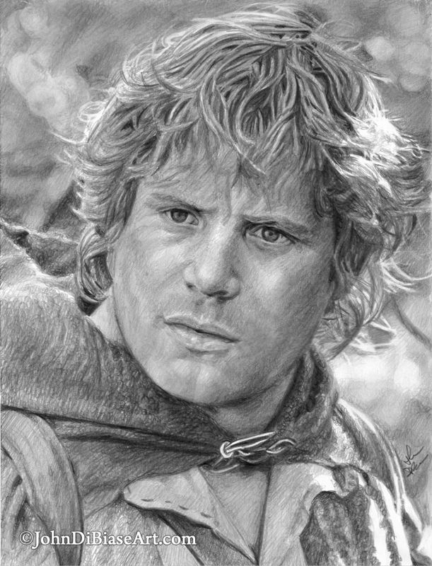 Samwise Gamgee Lord of the Rings (Sean Astin) Realistic Graphite Pencil Drawing Print (8.5 x 11)