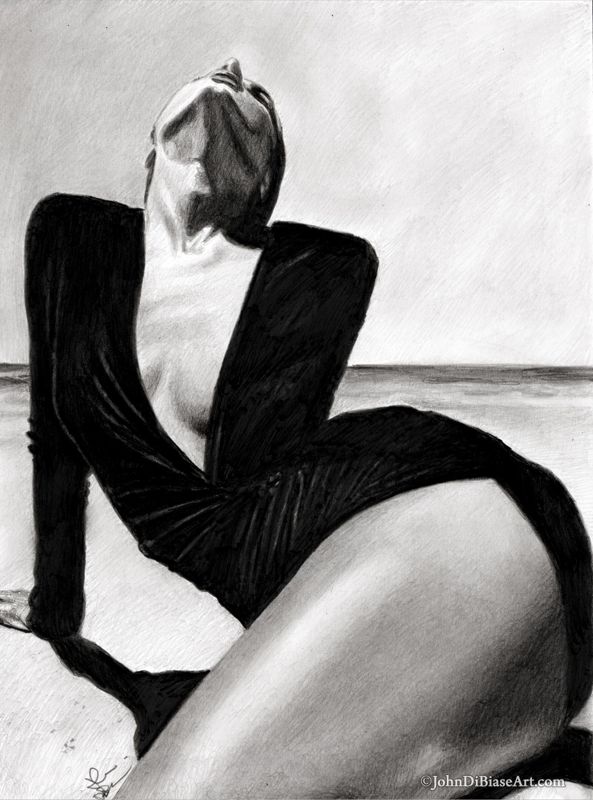Ana De Armas "Beach Elegance" Graphite Pencil Drawing Print 8.5 x 11