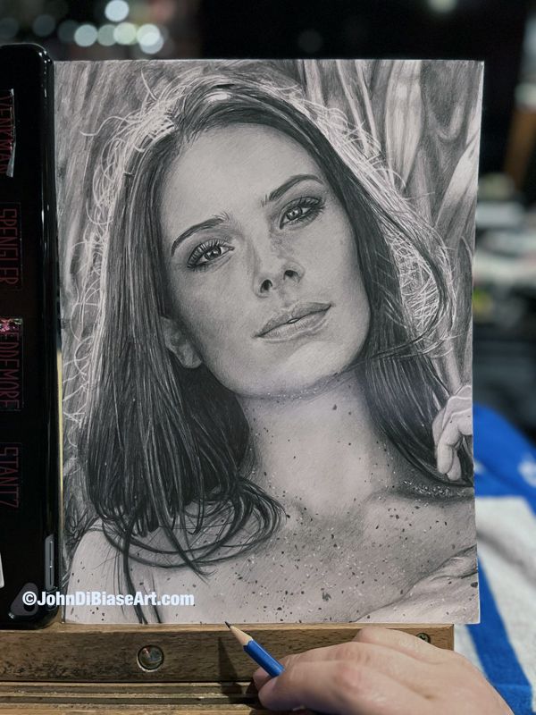 Simone De Kock Original Realistic Graphite Pencil Drawing "Beach Portrait" (NOT a print) 9" x 12"