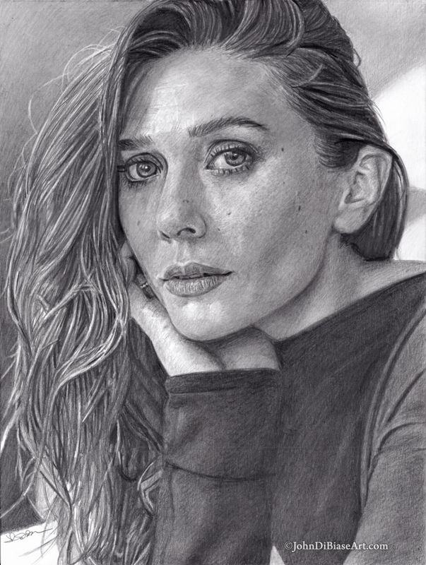 Elizabeth Olsen Freehand Realistic Graphite Drawing (NOT a Print) 9" x 12"