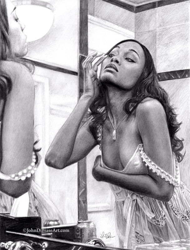 Zoe Saldana (Guardians of the Galaxy, Avengers, Avatar) "Mirror" Drawing Print