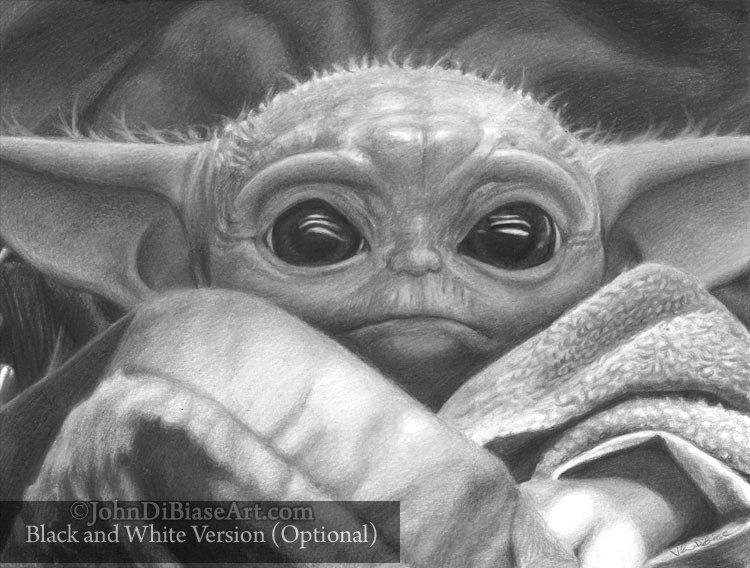Grogu "The Child" Full Color Drawing Print 8.5 x 11