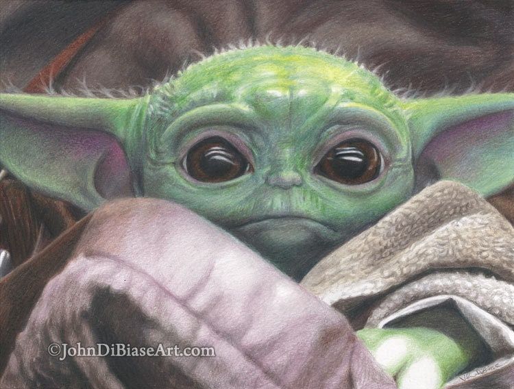 Grogu "The Child" Full Color Drawing Print 8.5 x 11