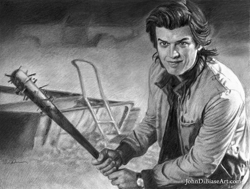 Steve Harrington (Joe Keery, Djo) with bat "Stranger Things" Graphite Drawing Print 11 x 8.5