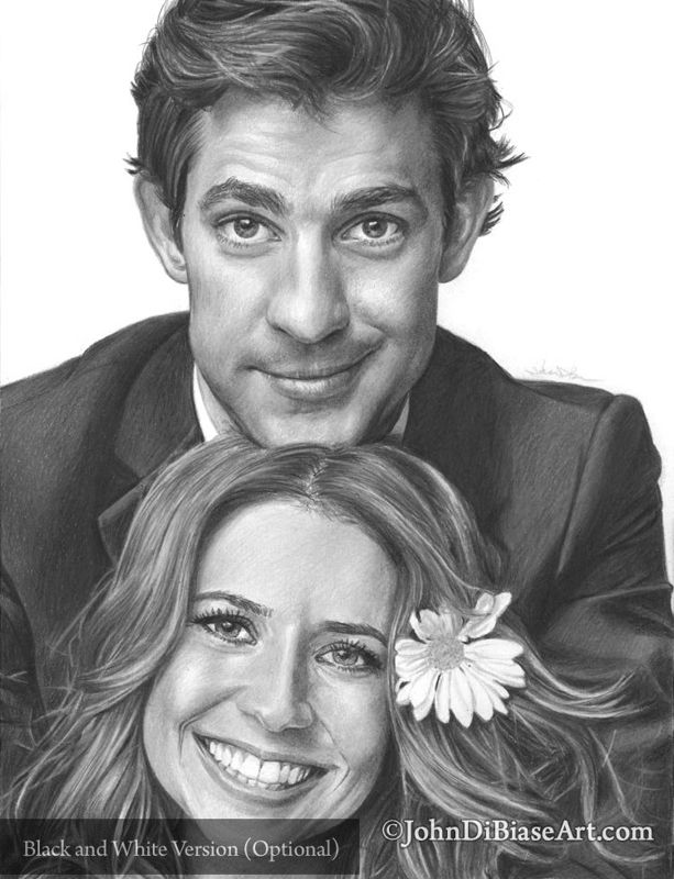Jim and Pam from "The Office" Drawing Print (Jenna Fischer and John Krasinski)  8.5 x 11