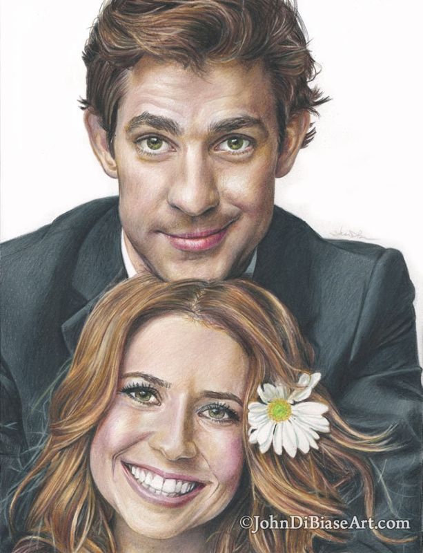 Jim and Pam from "The Office" Drawing Print (Jenna Fischer and John Krasinski)  8.5 x 11
