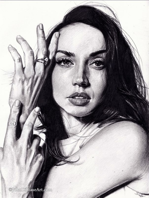 Ana De Armas "Hands" 2026 Original Graphite Pencil Drawing (NOT a print) 9 x 12