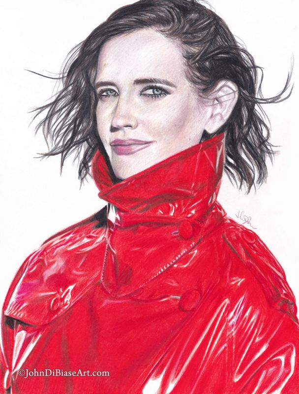 Eva Green Red Jacket Colored Pencil Drawing Print 8.5 x 11