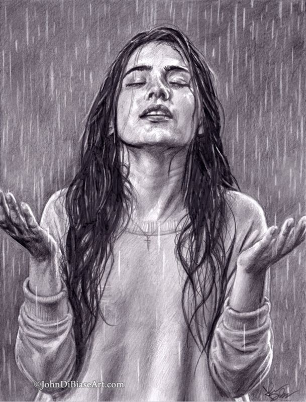 Surrender (8.5 x 11)  [Female Model with Hands Raised in Praise in the Rain]